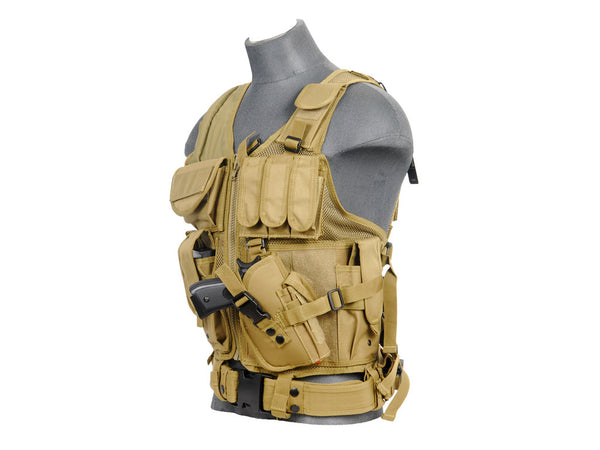 Lancer Tactical Adjustable Cross Draw Vest with Airsoft Pistol Holster  CA-310